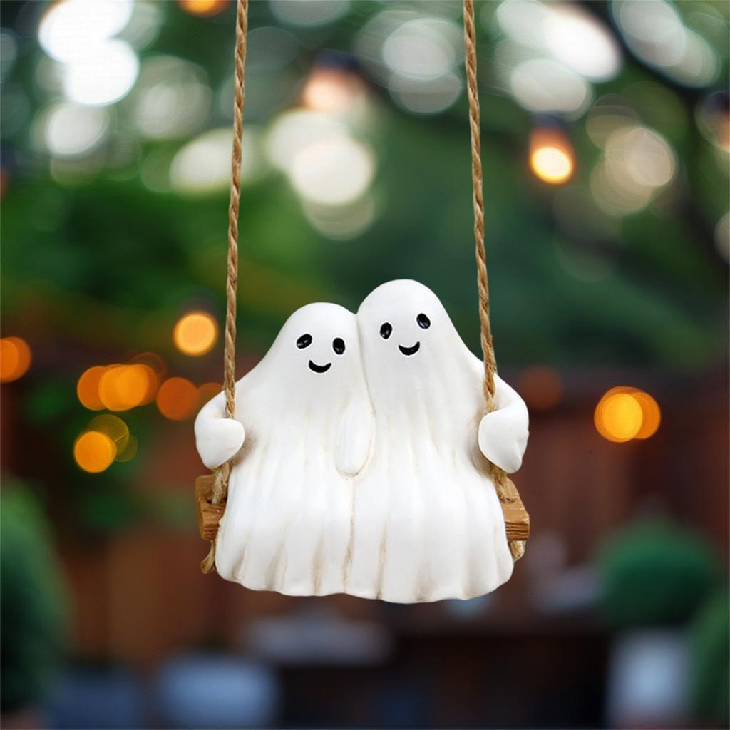 Halloween Swing Ornament Resin Ghost Decor Outdoor Hanging Decorations for Home Party Garden Halloween Decoration