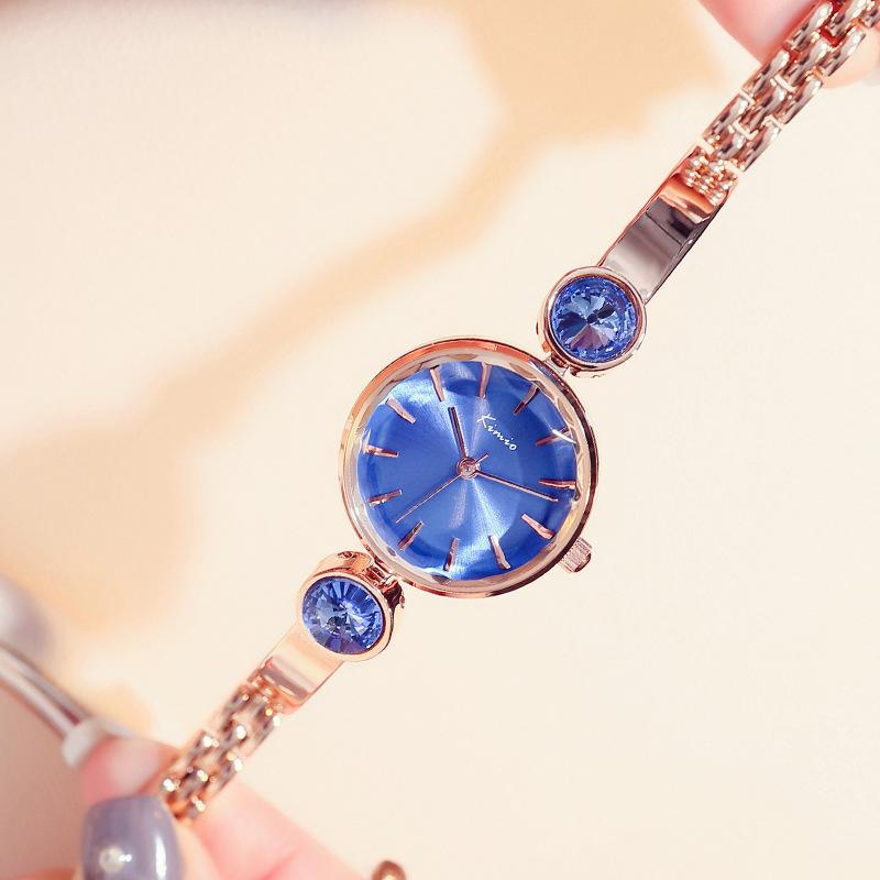 Часы для школьниц, простые женские часы, компактные и темпераментные синие часы-браслет со стразами для женщин