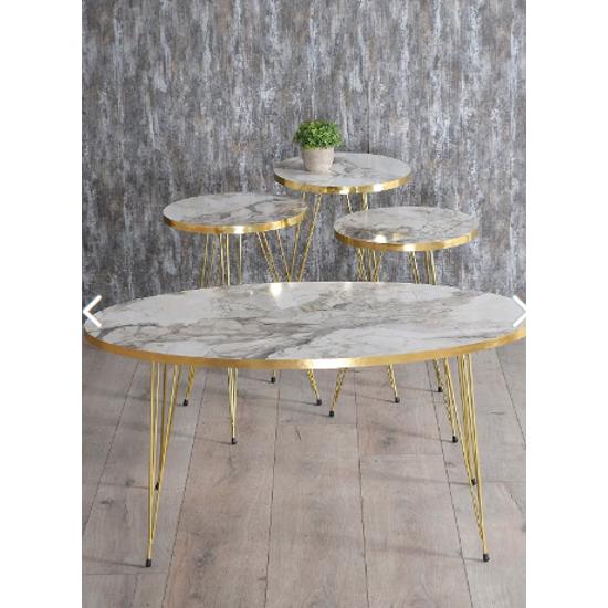 Вложенный стол и центральный стол Ellipse Set Gold Efes Wire