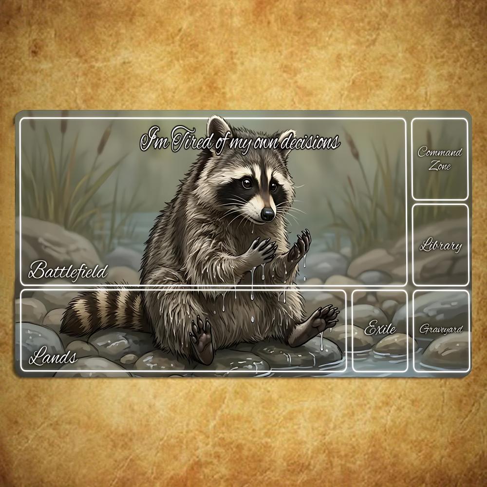 Humor Design Funny Raccoon Art Mouse Pad Playmat 24"X14" MTG TCG Office Desk Mat for Work Game PC Laptop Rug Carpet MousePad