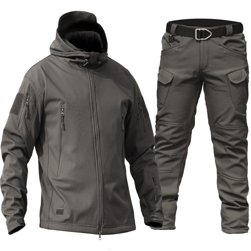 Мужской зимний уличный костюм Softshell для снега, теплая куртка + теплые штаны, комплект из 2 предметов