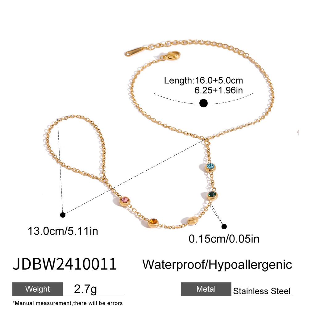 Colored Zircon Finger Chain Link Bracelet Minimalist Light Luxury Titanium Steel Jewelry