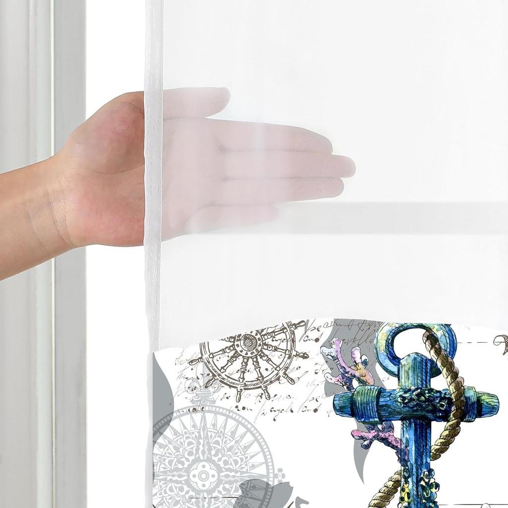 Морская шторка для душа без крючков со вставной подкладкой, Якорь Штурвал Корабля Гостиничные Шторы для Ванной Декоративные для Ванной Комнаты, Океанский Прибрежный Морской Домашний Декор,