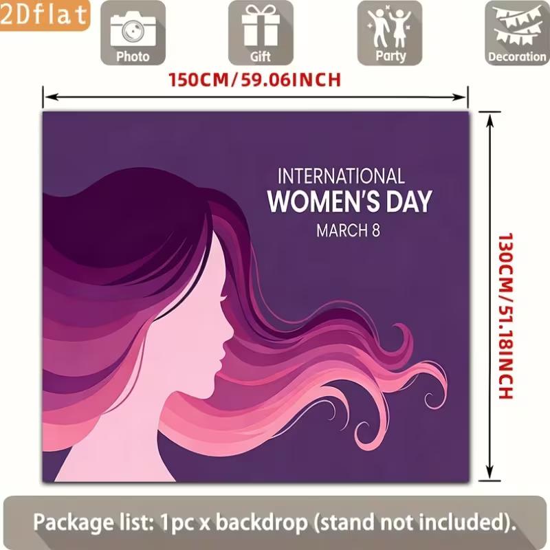 2D March 8 International Women's Day Backdrop, Stylish Purple Pink Woman Silhouette Background