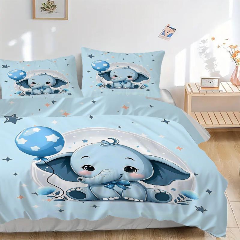 Blue Elephant Balloon Night Print 3Pcs Bedding Setduvet Cover With 2 Bedropillowcase Home Birthday Gift