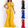 Women Beaded Lace Decor Hip Wrap Fishtail Hem Elegant Dress Off Shoulder Evening Party Bodycon Long Dress Female Clothing
