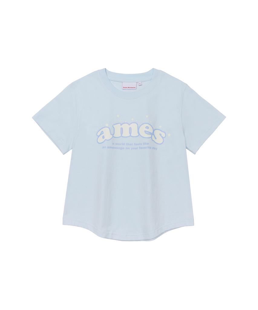 AMES-WORLDWIDE Сияющая кроп-футболка Ames с круглым подолом Синяя