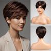Dark Brown Mixed Copper Highlight Straight Wigs With Bangs Short Pixie Cut Synthetic Wigs for Women Daily Lolita Heat Resistant