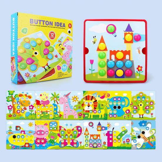 Color Matching Mosaic Pegboard Game Set Button Art Toys for Toddlers Sensory Early Learning Educational Puzzle Toy for Kids Ages 3+
