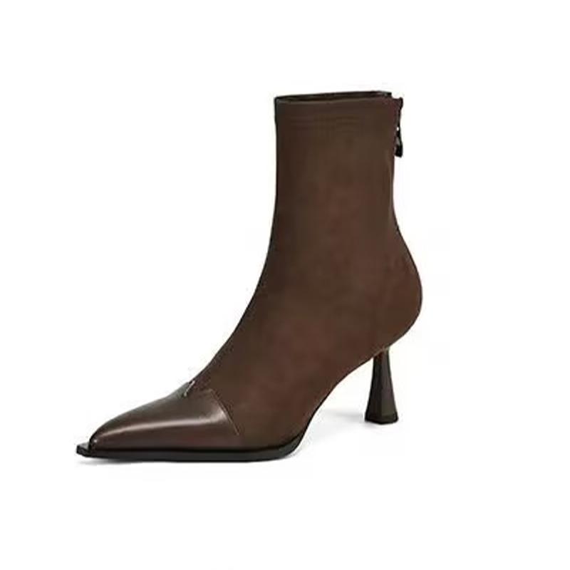 Fashion Women Pointed Toe Stilettos Ankle Boots Leather Elegant Pumps Shoes Woman 2025 Trend Winter Fashion Party Chelsea Boots Mujer
