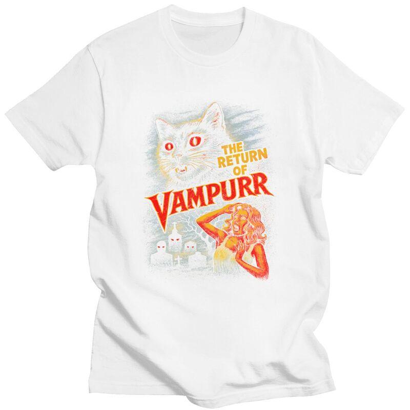 Vintage Retro Vampurr Horror Cat T Shirts Pure Cotton Tees Shirt Summer O Neck Tshirts Casual Short Sleeve Clothing For Men