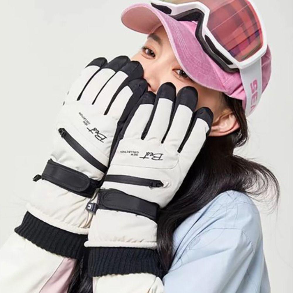 Thicken Winter Ski Gloves with Storage Bag Card Holder  Gloves Snowboard Gloves  Girls