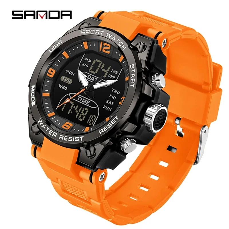 SANDA SD6252 Top Luxury Watches Men Military Army Mens Watch Waterproof Sport Wristwatch Dual Display Watch