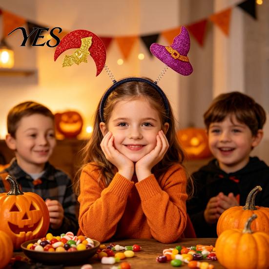 Comfortable Spooky Headband Halloween for Kids Adults, Glitter Pumpkin Bat Ghost Eye-catching Skull Hair Accessories Cosplay Dress Up Party