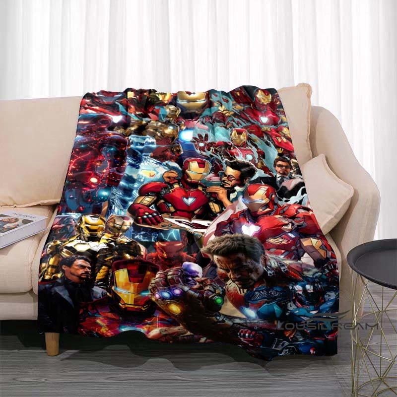 Available in Various Sizes, These Cartoon Iron Man Blankets Are Soft, Fluffy Flannel Blankets Perfect for Use on Sofas, in The
