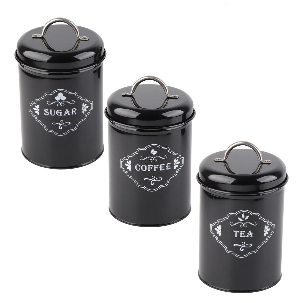 3Pcs Black Sealed Jar Set Home Kitchen Storage Organizer Sealed Cans Box Baking Supplies