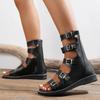 Sandalias De Punta Abierta Para Mujer, Zapatos De Gladiador Planos Con Cremallera Trasera Romana, Informales Para Exteriores,