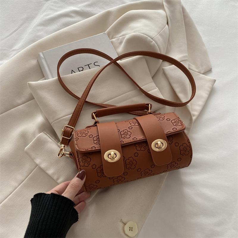 Зимняя Новая Модная Сумка Кроссбоди Тисненая Текстура Сумка Через Плечо Нишевая Ретро Цилиндрическая Сумка Тоут Кошелек Для Женщин KTY