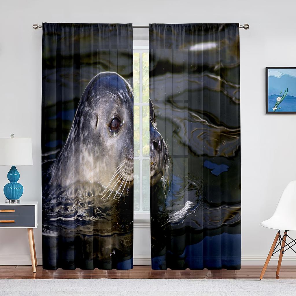Подводное животное морской лев плавает в чистой воде Прозрачная занавеска для гостиной кухни спальни Домашний декор Тюль Вуаль занавеска