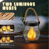 Solar Lantern Outdoor Lights, with Dancing Flame, Waterproof Hemp Rope Hanging Flickering Solar Lights Outdoor with Dual Charging Modes of