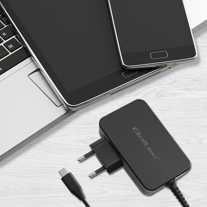 Qoltec GaN POWER PRO wall charger | 1xUSB-C | 90W | 5-20V | 3-4.5A | Black