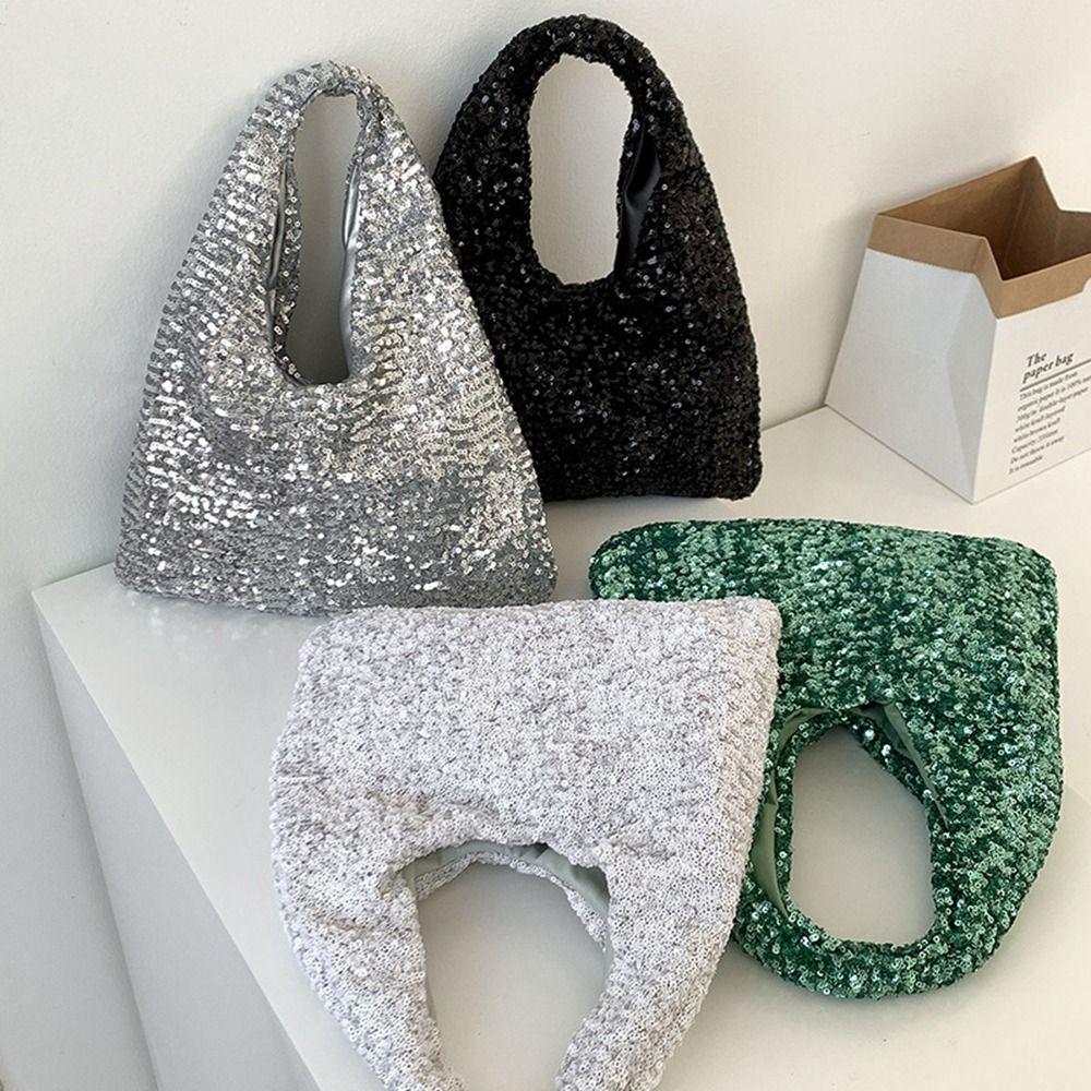 Вечерняя сумка Блестящая сумочка Блестящая серебристая сумка через плечо Портативная сумка с пайетками Для улицы