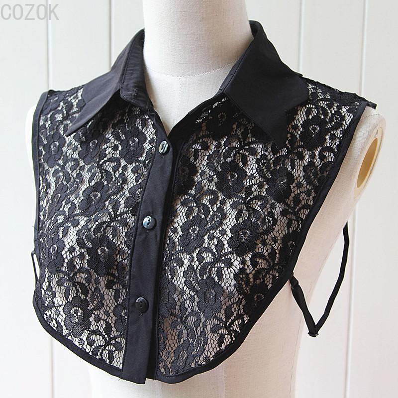 Women's Solid Colour Black White Vertical Small Flip Collar Versatile Shirt Jumper Jumper Fashion Lace False Collar Four Seasons