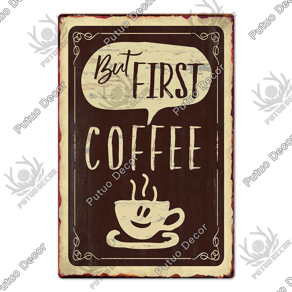 Putuo Decor Coffee Vintage Tin Sign Plaque Metal Plate Wall Art Posters for Kitchen Bar Cafe Room Retro Iron Painting