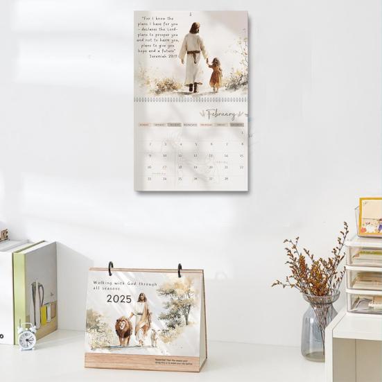 Настенный календарь 2025 года «Иисус», религиозное произведение искусства, настенный календарь, стихи из Библии, подвесной ежемесячный календарь для любителей Христа
