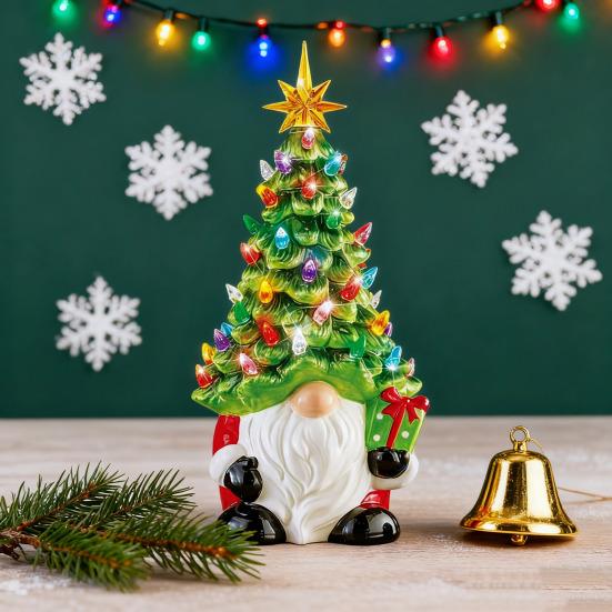 Yousheng Lighted Christmas Gnome Tree 6" Resin Faceless Old Man Christmas Tree with Multicolored Lights for Tabletop Home Room Fireplace Decor