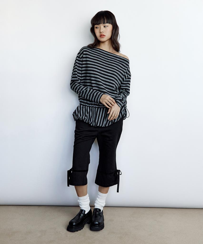 ROUGHNECK Striped Off-Shoulder Knit