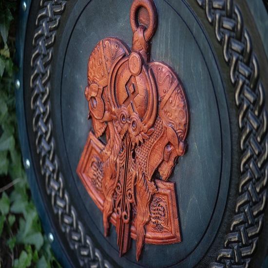 Shield Mjolnir Skull Wall Decor Wooden Wall Art Handmade Home Decor Gift