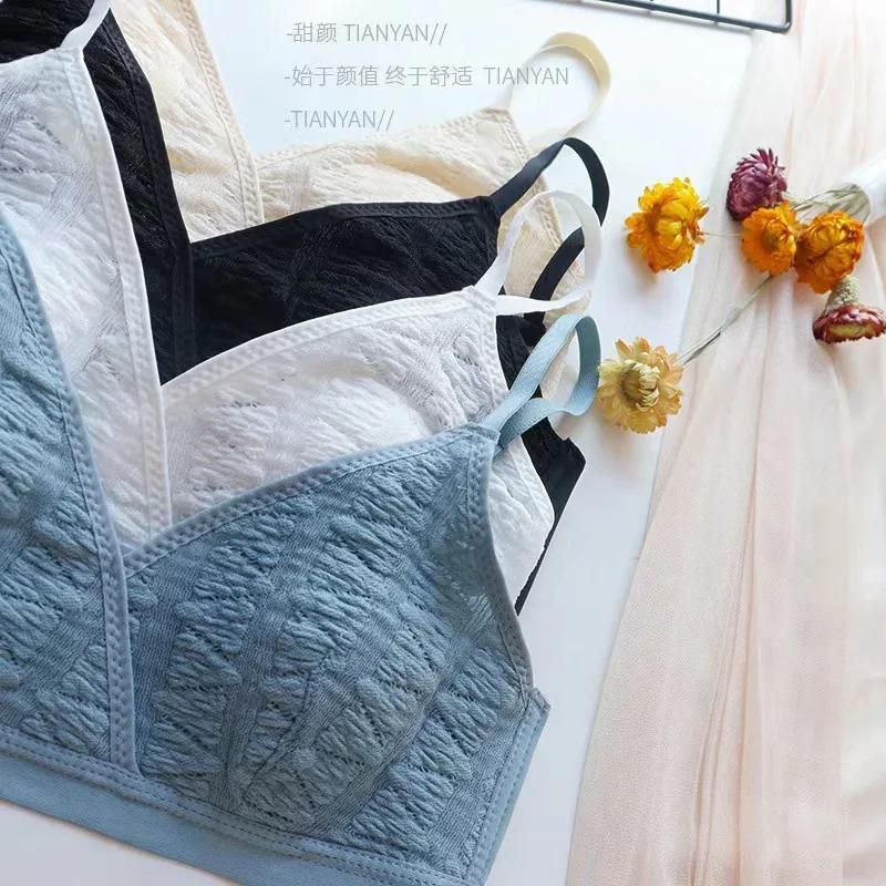 Новый женский ультратонкий французский пузырчатый бюстгальтер с треугольными чашками и ушками кролика для девочек, удобный бюстгальтер без косточек для маленькой груди