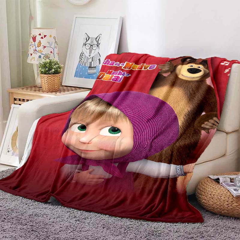 3D cartoon cute M-Masha and Bear blanket flannel home sofa bed bedroom warm portable children's gift picnic sleep soft blanket