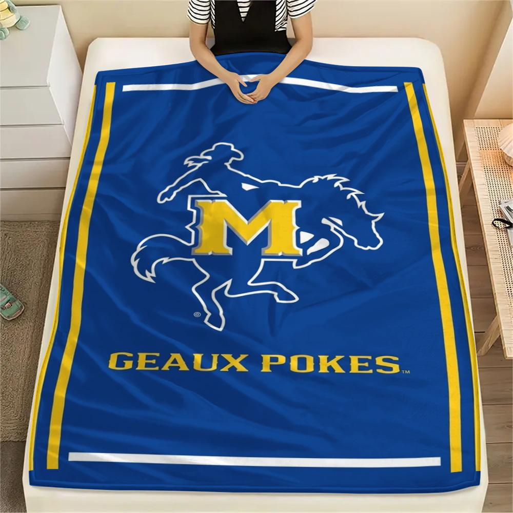 McNeese State Cowboys Print Flannel Blanket High Quality Warm Comfortable Cover for All Seasons Perfect for Gifts Home Decor