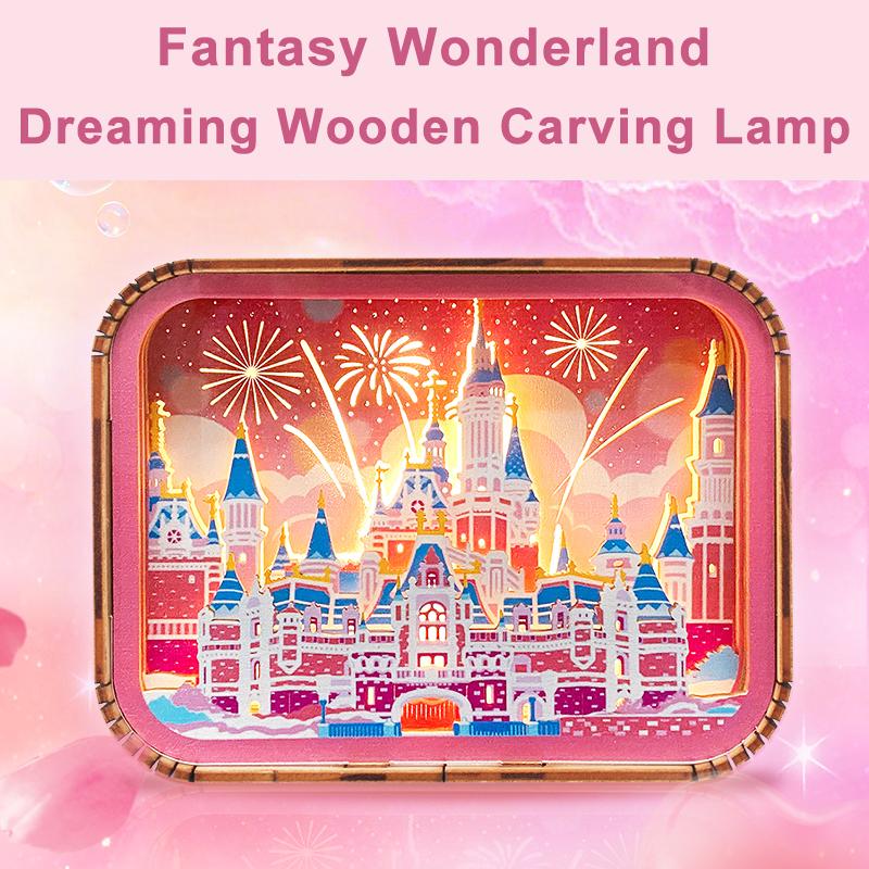 Factory  Pink Romantic Ambiance Diy Assembled Model Cute Wooden Carved Lamp Wooden Night Light Customization