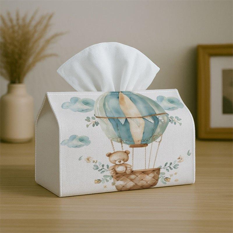 1pc, 2d Flat Printing, Tissue Box Cute Little Bear Hot Air Balloon Pattern Printed Tissue Box, Suitable for Bathrooms, Living Rooms, Bedrooms, Dressin