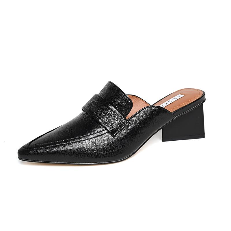 Новые модные полутапочки на высоком каблуке, удобные кожаные сандалии с заостренным носком, модные женские туфли из коровьей кожи