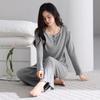 New Women's Grey Casual Modal Pajama Set - Long Sleeve Pullover with Chest Pads and Long Pants for Spring and Autumn