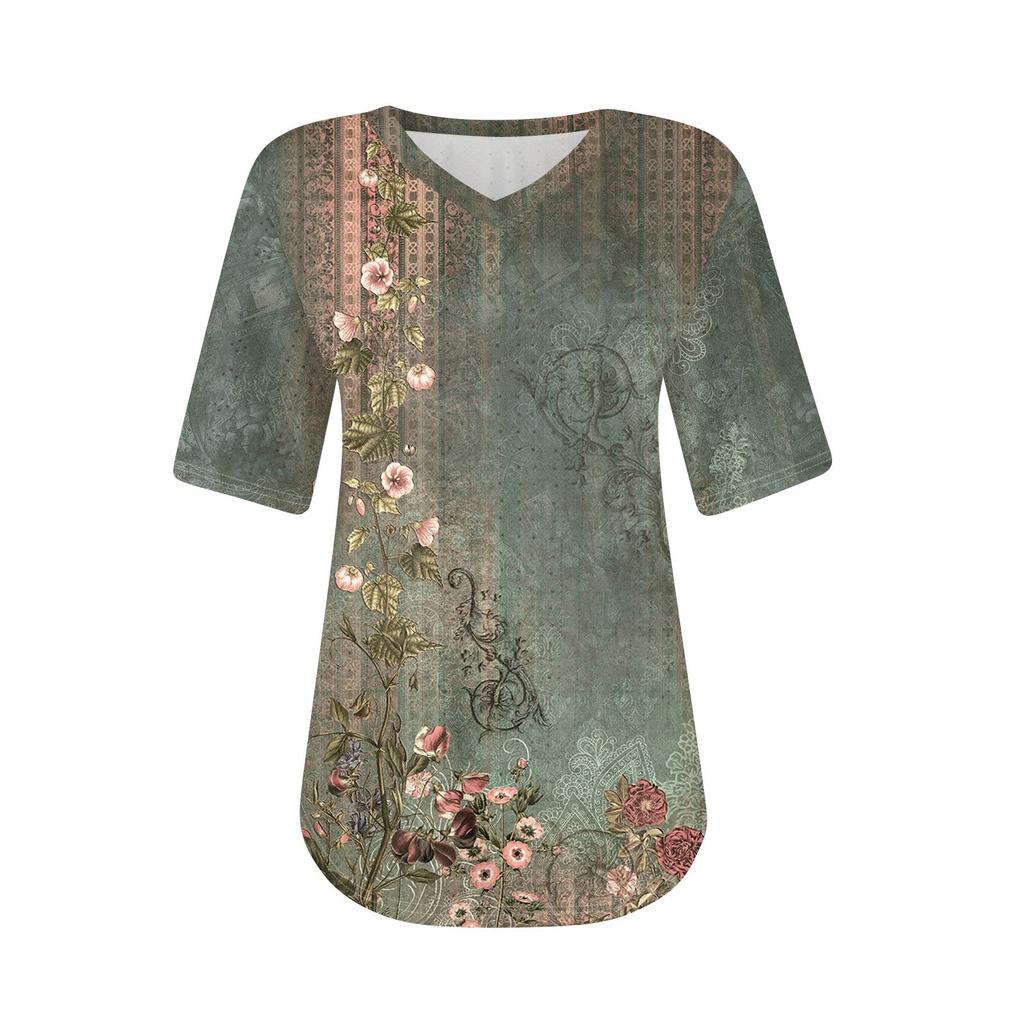 Женские футболки с V-образным вырезом и коротким рукавом, повседневные топы свободного кроя, базовые футболки с закругленным подолом