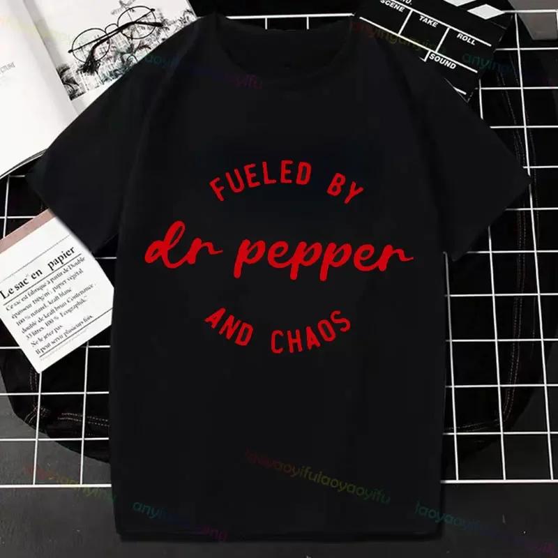 Dr Pepper Letter Print Casual Tshirt For Unisex Pure Cotton Shortsleev Machine Washable Perfect For Spring Summer