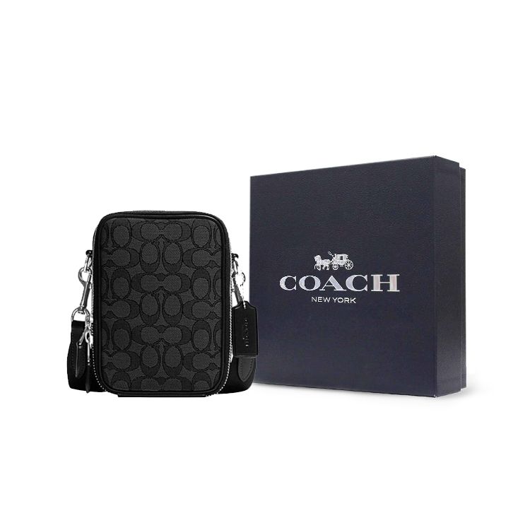 Coach Сумка через плечо Stanton 12 Classic Logo из ткани с кожаными вставками Мини-сумка на плечо Мужские сумки Черный CH097-SVO1U