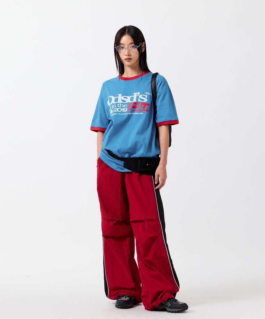 ODDSTUDIO Parachute Wide Nylon Pants - Red / Black