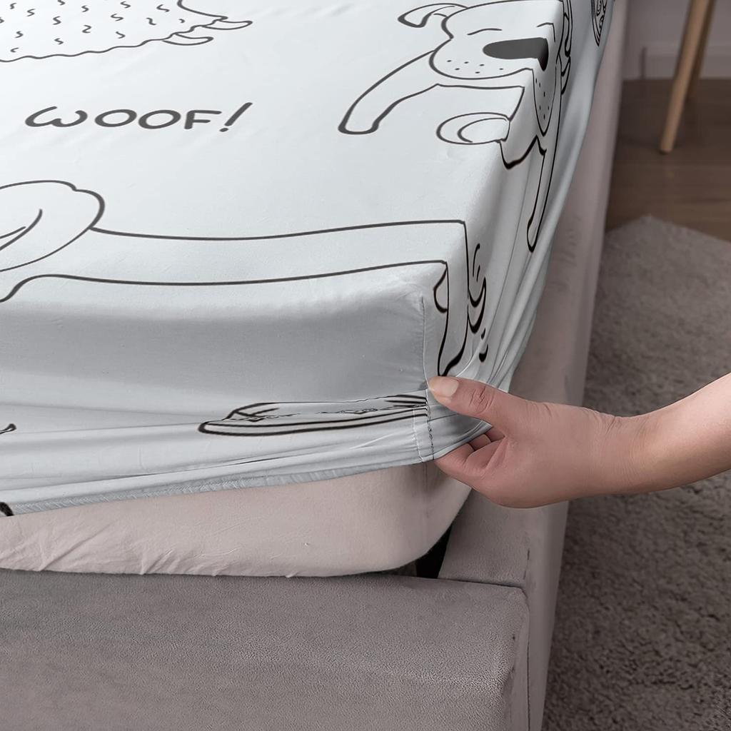 Cartoon Animal Puppy Pattern Bed Hat Four-Piece Bedding Set Bedroom Dormitory Bedding Decoration