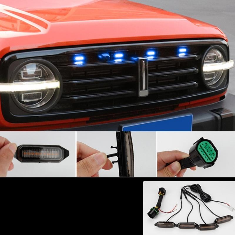 Car LED Emergencys StrobesLight Grille Flashing Warning Beacon Hazard Caution Light Yellow Lamp for Tank300 Vehicles SUV