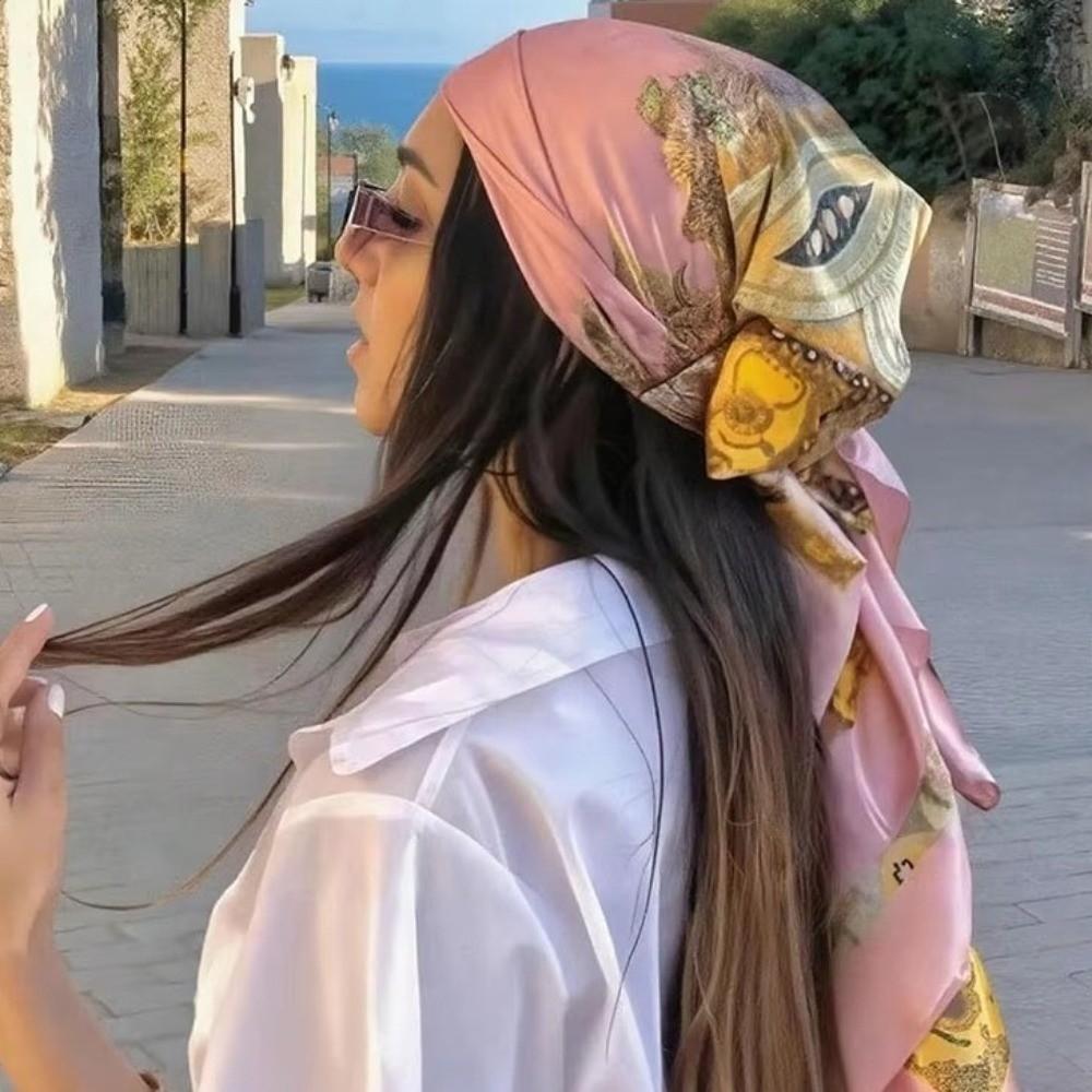 Floral Print Satin Scarf Hijab Soft Head Scarf Elegant Square Silk Scarf Women