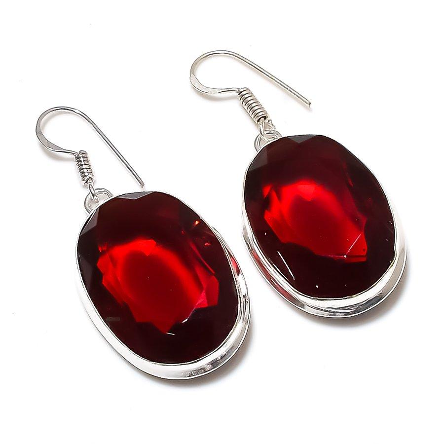 Серьги из серебра 925 пробы с натуральным мозамбикским гранатом 1,89 дюйма a7Y43