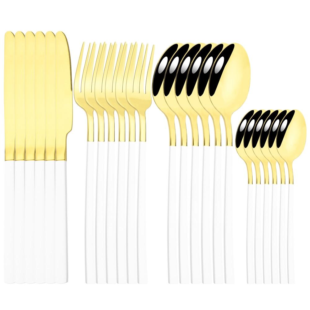 Золотая посуда, ложки, вилки, ножи, столовые приборы, 24 предмета, набор столовой посуды из нержавеющей стали, зеркальная полировка, кухонный набор столового серебра