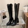 Fashion 2024 Autumn-winter Patent Leather V-mouth Female Autumn-winter New High Heel and Large Tube Girt Knight Boots