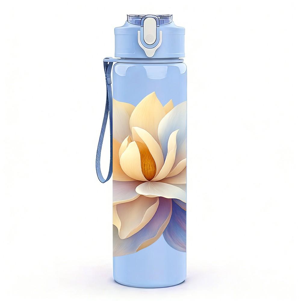 1PC Light Purple Lotus Flower Bloom 750ml Color Plastic Sports Water Bottle Leakproof Flip Straw Lid For Sports Office Home Use